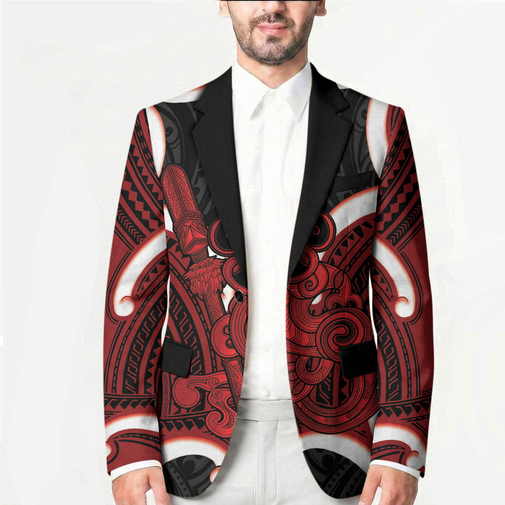 Whero Aotearoa Atua Tumatauenga Personalised Blazer Maori God Of War Tiki With Taiaha LT14 - Polynesian Pride