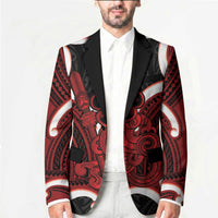 Whero Aotearoa Atua Tumatauenga Personalised Blazer Maori God Of War Tiki With Taiaha LT14 - Polynesian Pride