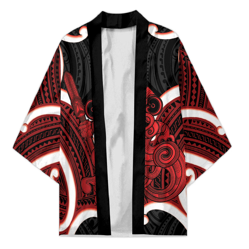 Whero Aotearoa Atua Tumatauenga Personalised Kimono Maori God Of War Tiki With Taiaha LT14 Unisex Red - Polynesian Pride