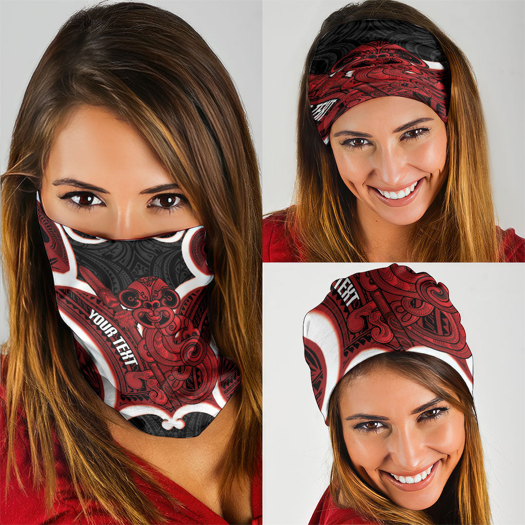 Whero Aotearoa Atua Tumatauenga Personalised Neck Gaiter Maori God Of War Tiki With Taiaha LT14 - Polynesian Pride