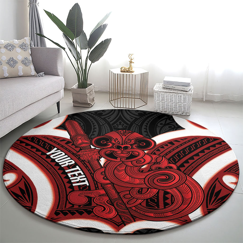 Whero Aotearoa Atua Tumatauenga Personalised Round Carpet Maori God Of War Tiki With Taiaha LT14 - Polynesian Pride