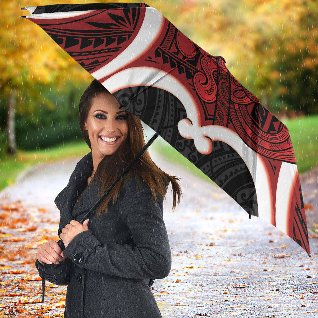 Whero Aotearoa Atua Tumatauenga Personalised Umbrella Maori God Of War Tiki With Taiaha LT14 - Polynesian Pride