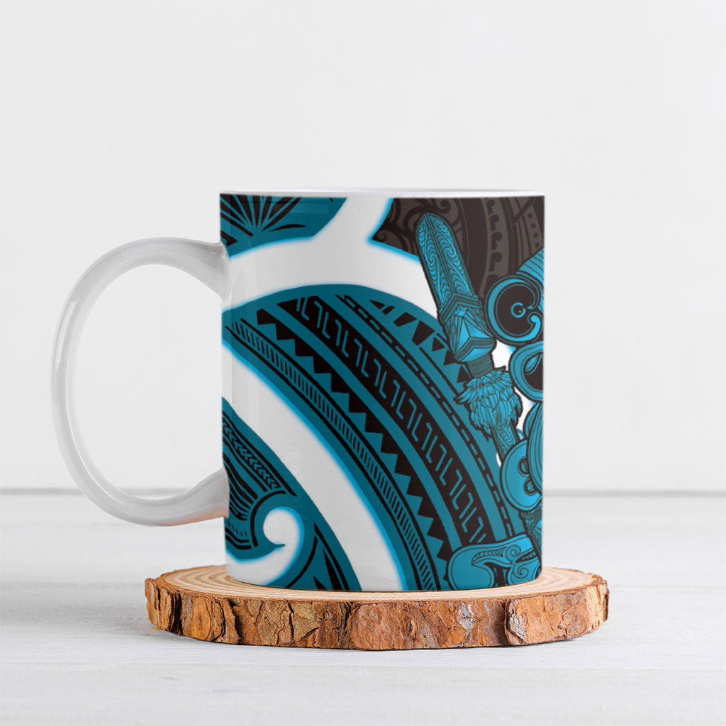 Kikorangi Aotearoa Atua Tumatauenga Ceramic Mug Maori God Of War Tiki With Taiaha LT14 Blue - Polynesian Pride