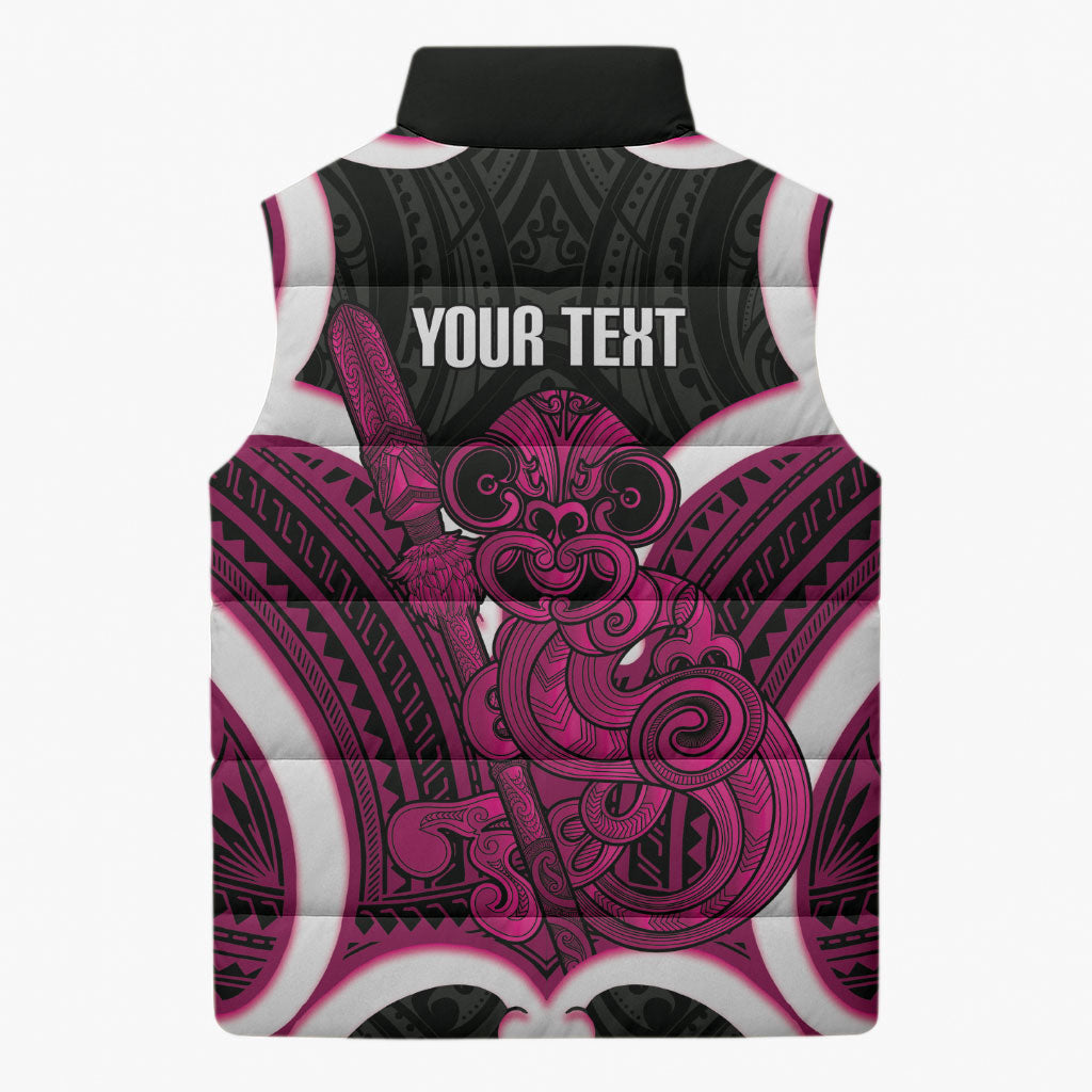 Mawhero Aotearoa Atua Tumatauenga Personalised Sleeveless Puffer Jacket Maori God Of War Tiki With Taiaha LT14 - Polynesian Pride