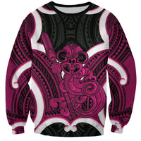 Mawhero Aotearoa Atua Tumatauenga Personalised Sweatshirt Maori God Of War Tiki With Taiaha LT14 Unisex Pink - Polynesian Pride