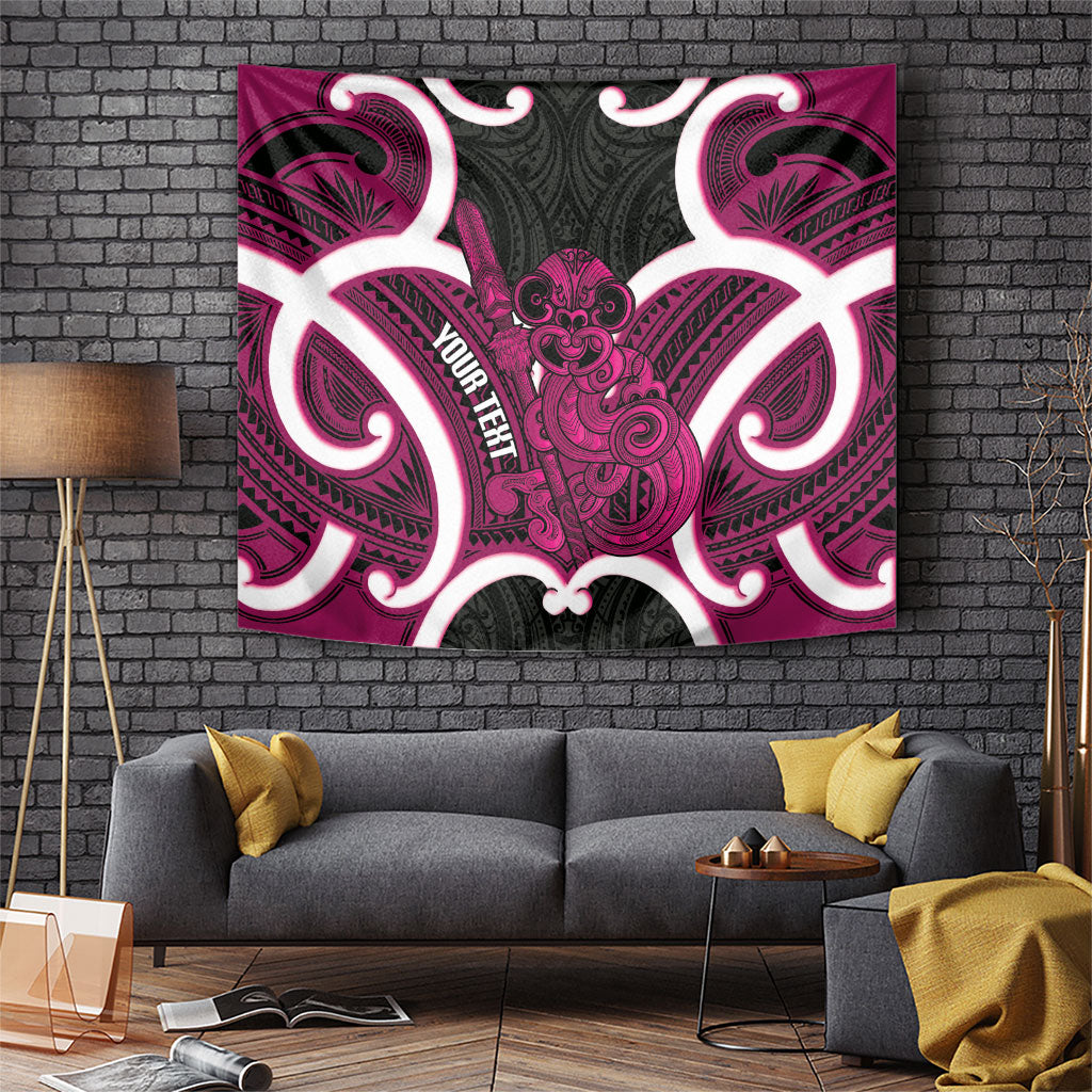 Mawhero Aotearoa Atua Tumatauenga Personalised Tapestry Maori God Of War Tiki With Taiaha LT14 Pink - Polynesian Pride