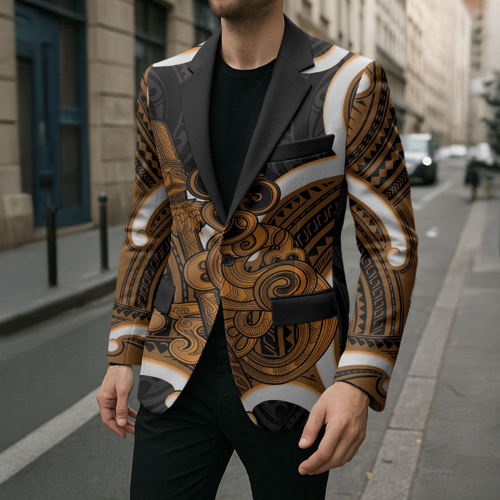 Karaka Aotearoa Atua Tumatauenga Personalised Blazer Maori God Of War Tiki With Taiaha LT14 - Polynesian Pride