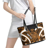 Karaka Aotearoa Atua Tumatauenga Personalised Leather Tote Bag Maori God Of War Tiki With Taiaha LT14 - Polynesian Pride