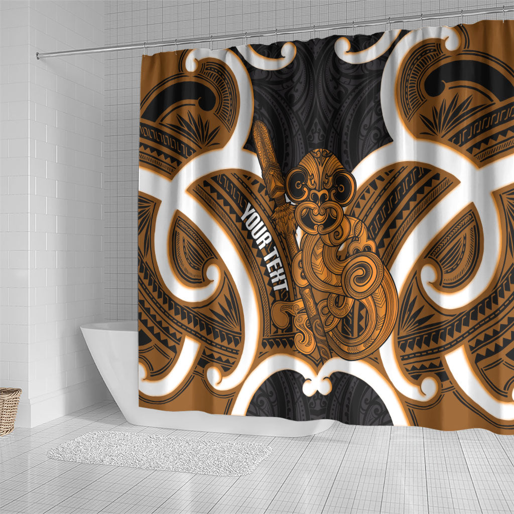 Karaka Aotearoa Atua Tumatauenga Personalised Shower Curtain Maori God Of War Tiki With Taiaha LT14 - Polynesian Pride