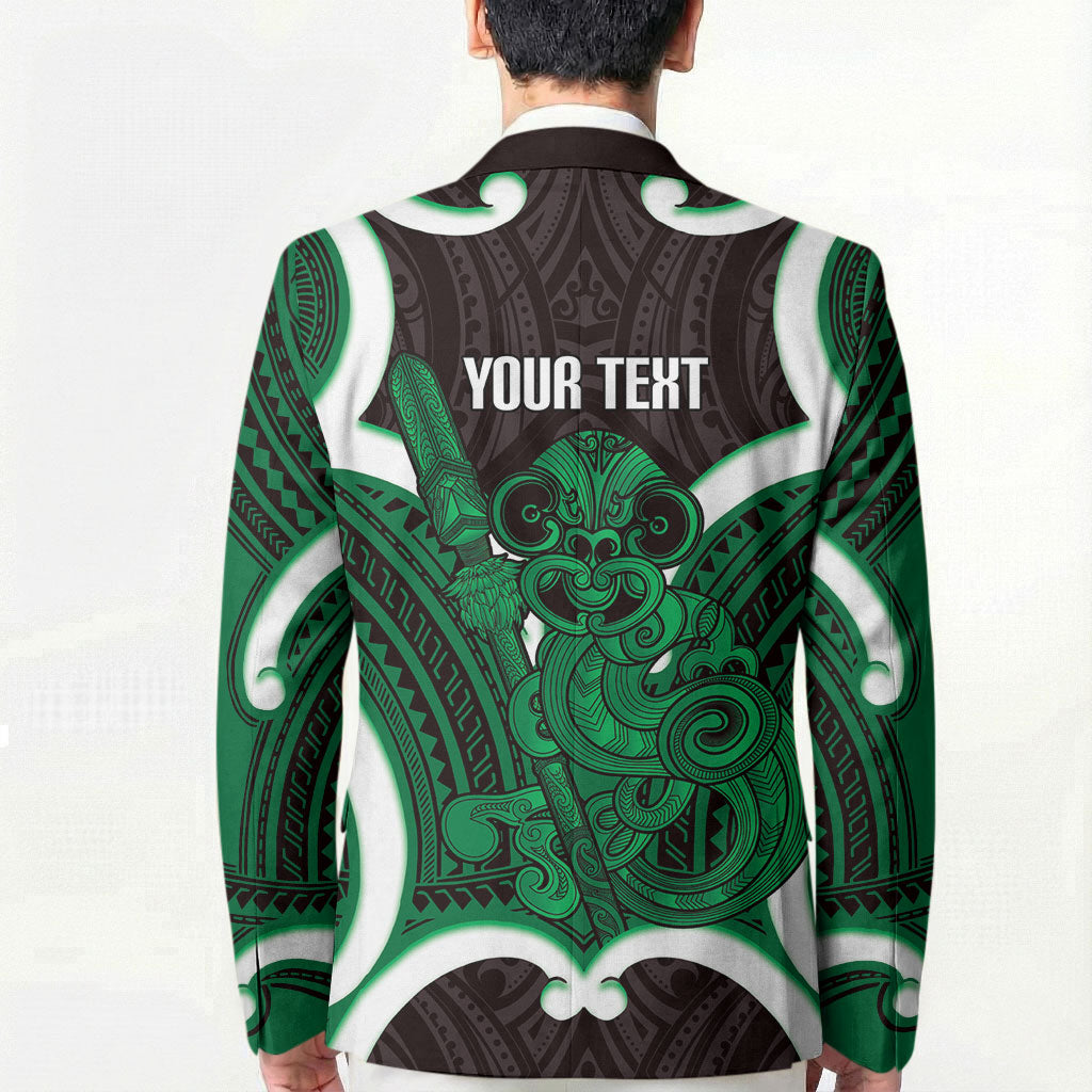 Kakariki Aotearoa Atua Tumatauenga Personalised Blazer Maori God Of War Tiki With Taiaha LT14 - Polynesian Pride
