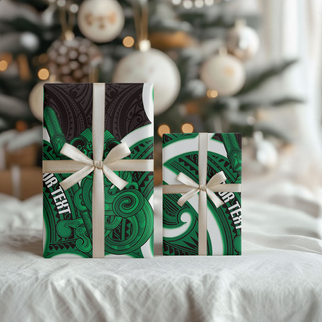 Kakariki Aotearoa Atua Tumatauenga Personalised Wrapping Paper Maori God Of War Tiki With Taiaha LT14 - Polynesian Pride