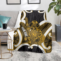 Kowhai Aotearoa Atua Tumatauenga Personalised Blanket Maori God Of War Tiki With Taiaha LT14 - Polynesian Pride