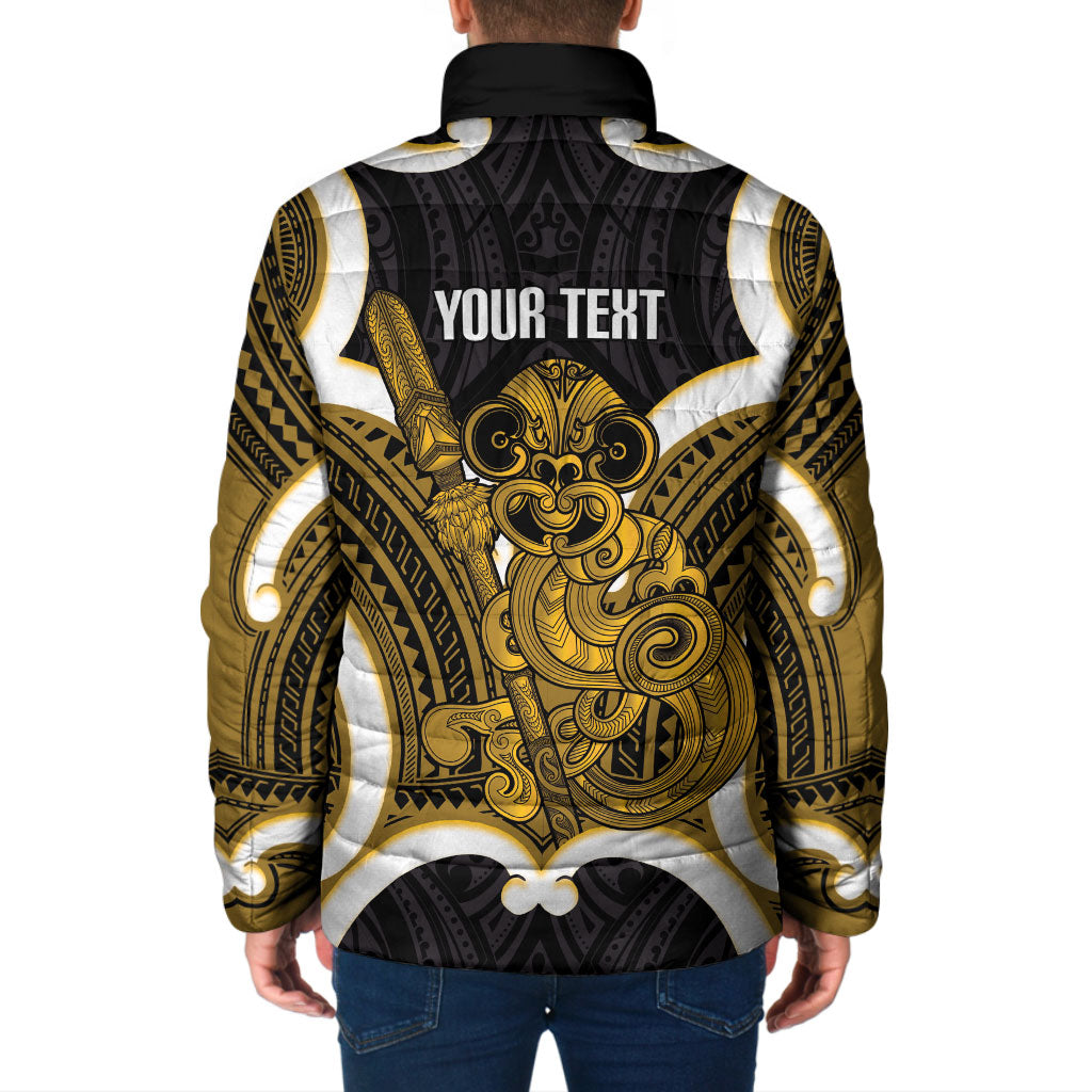 Kowhai Aotearoa Atua Tumatauenga Personalised Padded Jacket Maori God Of War Tiki With Taiaha LT14 - Polynesian Pride