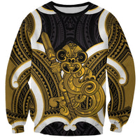 Kowhai Aotearoa Atua Tumatauenga Personalised Sweatshirt Maori God Of War Tiki With Taiaha LT14 Unisex Yellow - Polynesian Pride