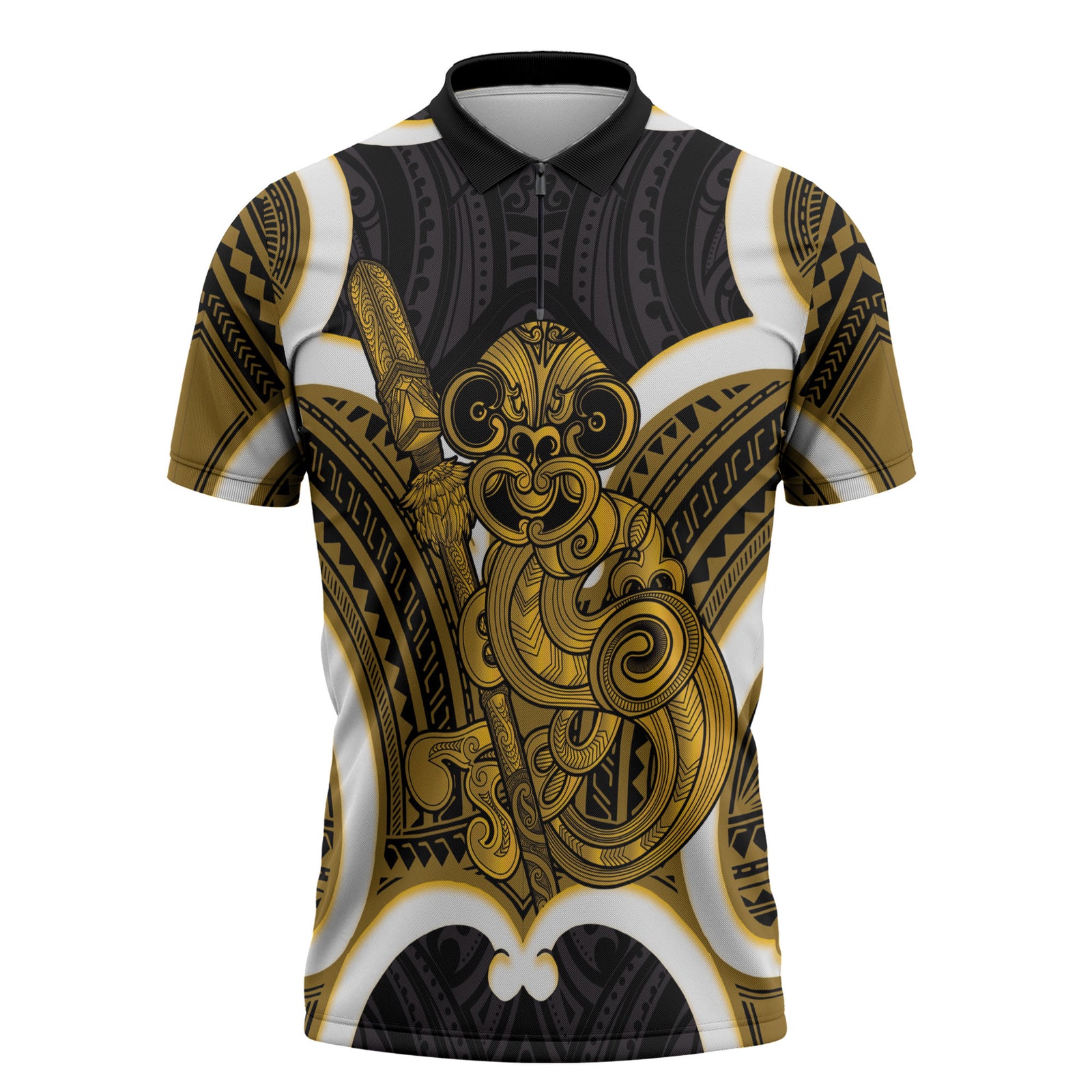 Kowhai Aotearoa Atua Tumatauenga Personalised Zipper Polo Shirt Maori God Of War Tiki With Taiaha LT14 Yellow - Polynesian Pride