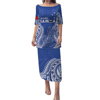 Custom Manu Samoa Rugby 2024 Puletasi Go Champions Samoan Tattoo LT14 Long Dress Blue - Polynesian Pride