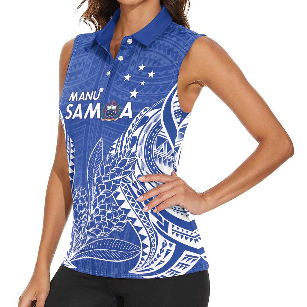 Custom Manu Samoa Rugby 2024 Women Sleeveless Polo Shirt Go Champions Samoan Tattoo LT14 - Polynesian Pride