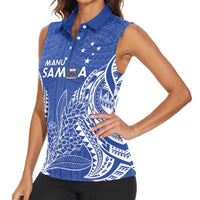 Custom Manu Samoa Rugby 2024 Women Sleeveless Polo Shirt Go Champions Samoan Tattoo LT14 - Polynesian Pride