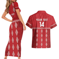 Custom Tonga Rugby 2024 Couples Matching Short Sleeve Bodycon Dress and Hawaiian Shirt Go Champions Ikale Tahi Ngatu Pattern