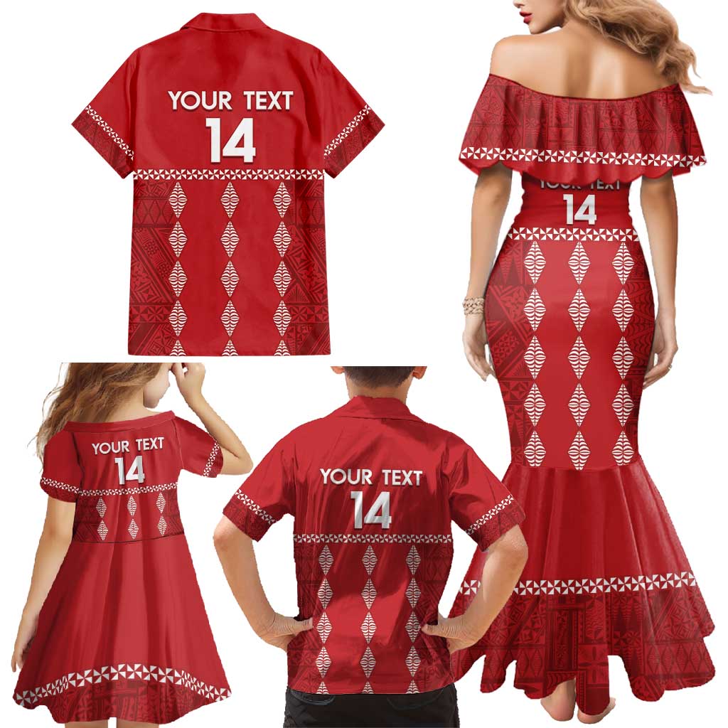 Custom Tonga Rugby 2024 Family Matching Mermaid Dress and Hawaiian Shirt Go Champions Ikale Tahi Ngatu Pattern