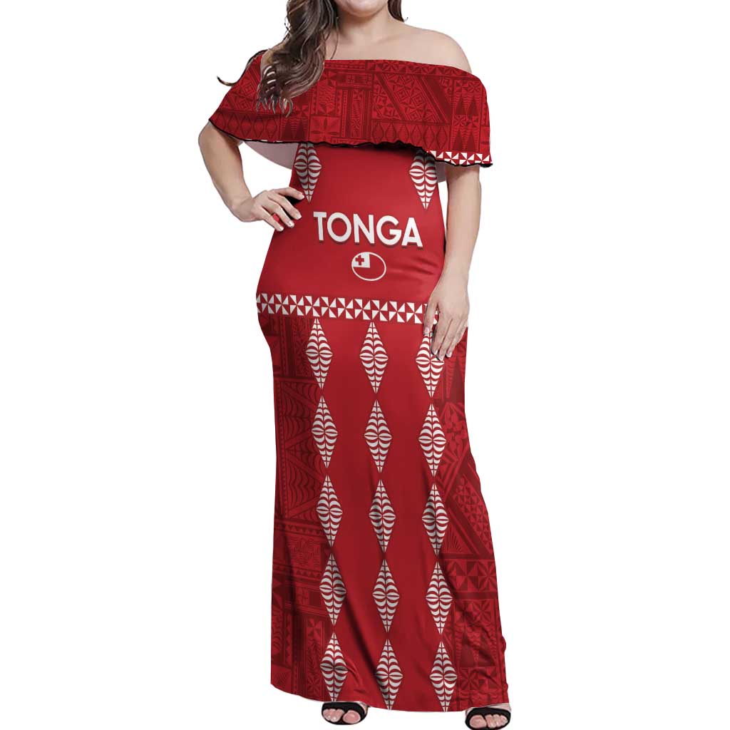 Custom Tonga Rugby 2024 Off Shoulder Maxi Dress Go Champions Ikale Tahi Ngatu Pattern