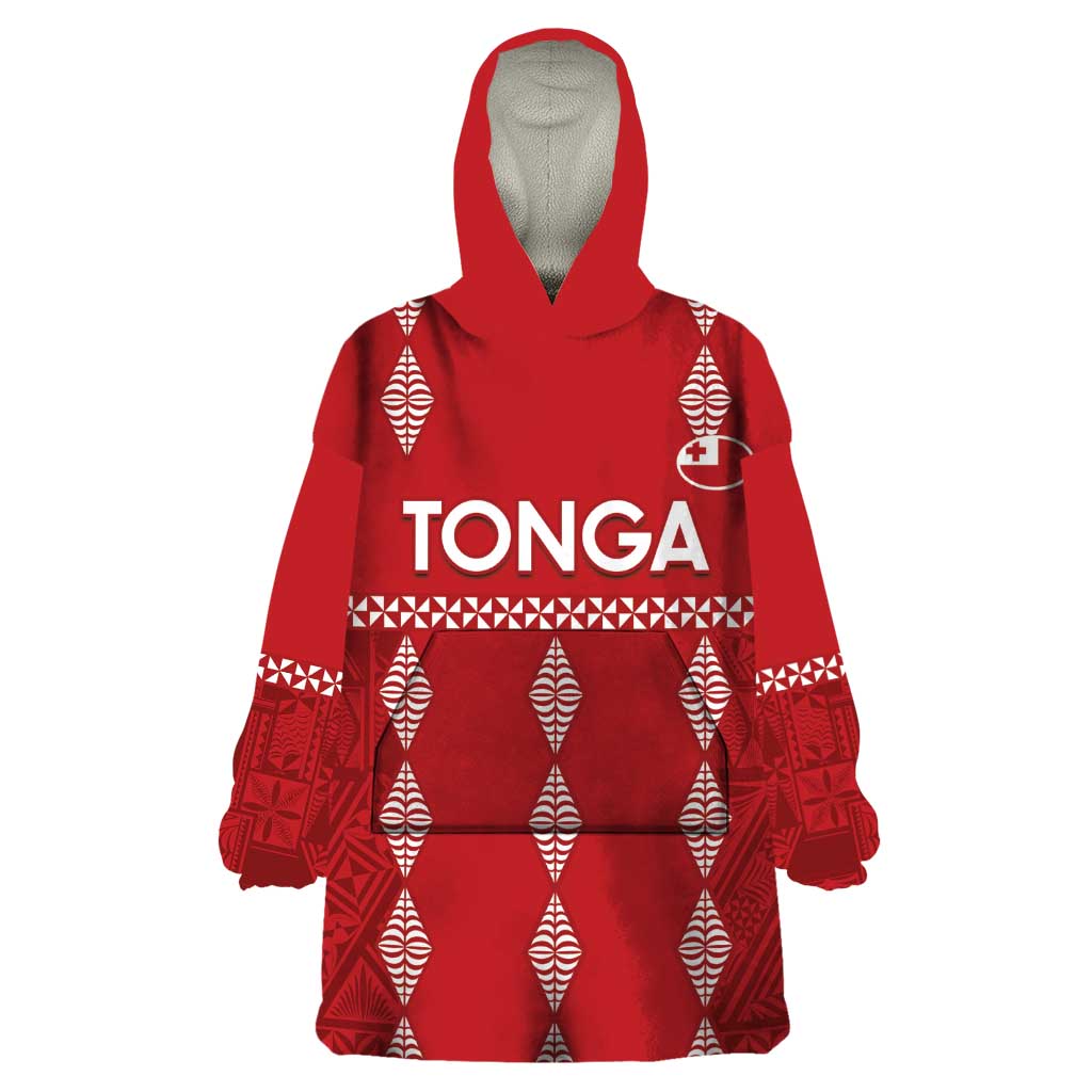 Custom Tonga Rugby 2024 Wearable Blanket Hoodie Go Champions Ikale Tahi Ngatu Pattern