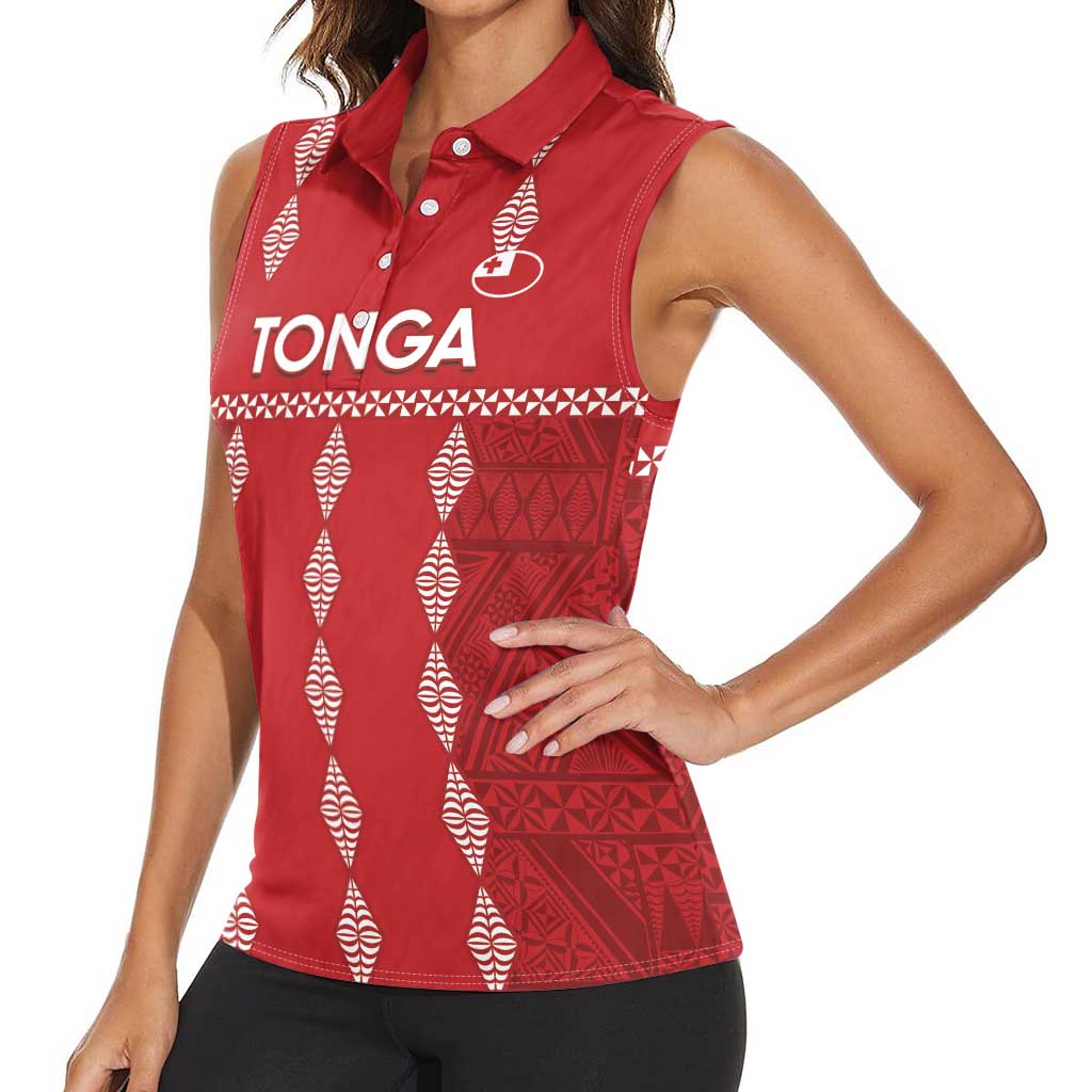Custom Tonga Rugby 2024 Women Sleeveless Polo Shirt Go Champions Ikale Tahi Ngatu Pattern