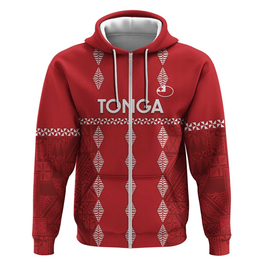 Custom Tonga Rugby 2024 Zip Hoodie Go Champions Ikale Tahi Ngatu Pattern LT14 Zip Hoodie Red - Polynesian Pride