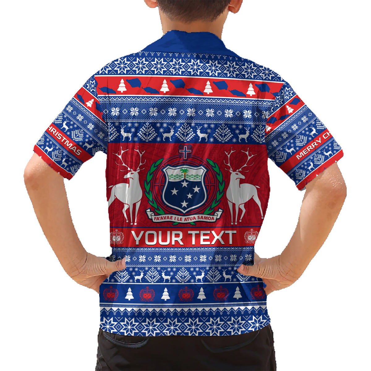 Personalised Samoa Christmas Kid Hawaiian Shirt Samoan Coat Of Arms Manuia Le Kirisimas LT14 - Polynesian Pride