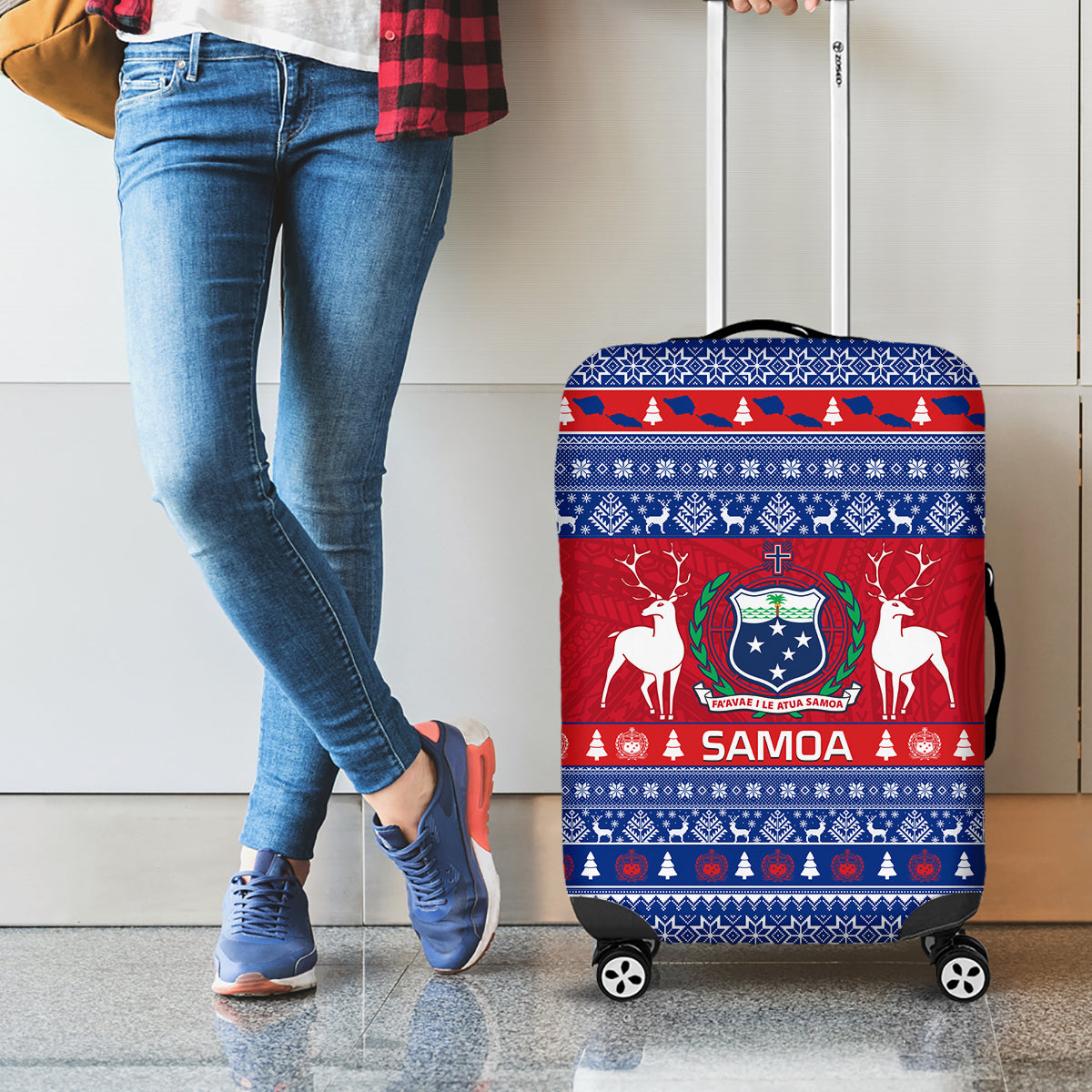Personalised Samoa Christmas Luggage Cover Samoan Coat Of Arms Manuia Le Kirisimas LT14 - Polynesian Pride