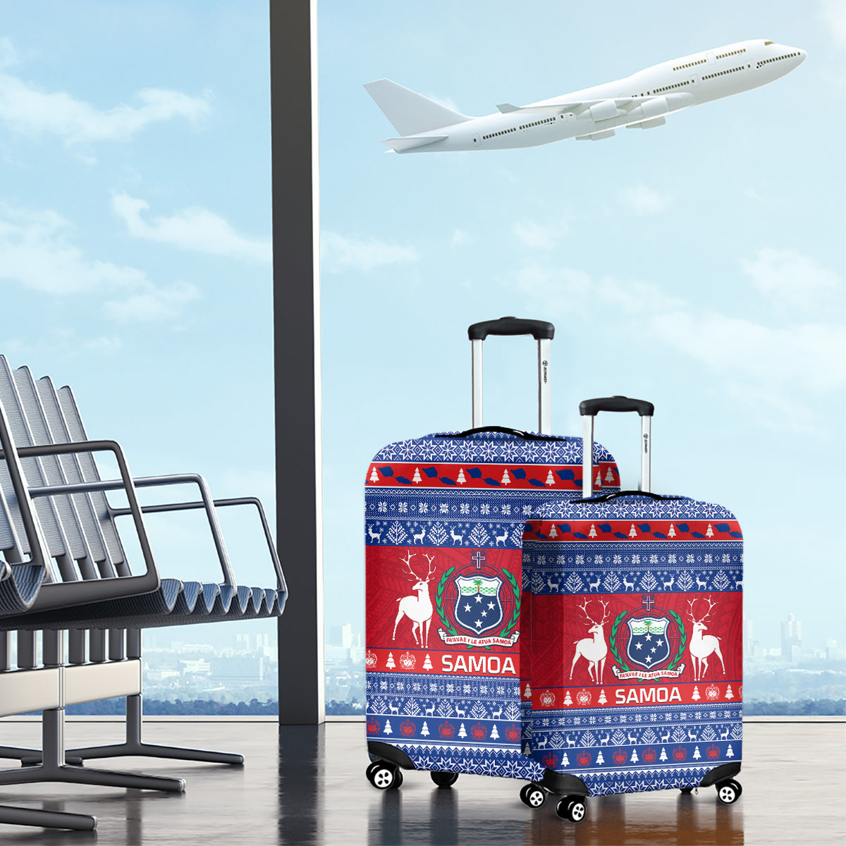 Personalised Samoa Christmas Luggage Cover Samoan Coat Of Arms Manuia Le Kirisimas LT14 - Polynesian Pride