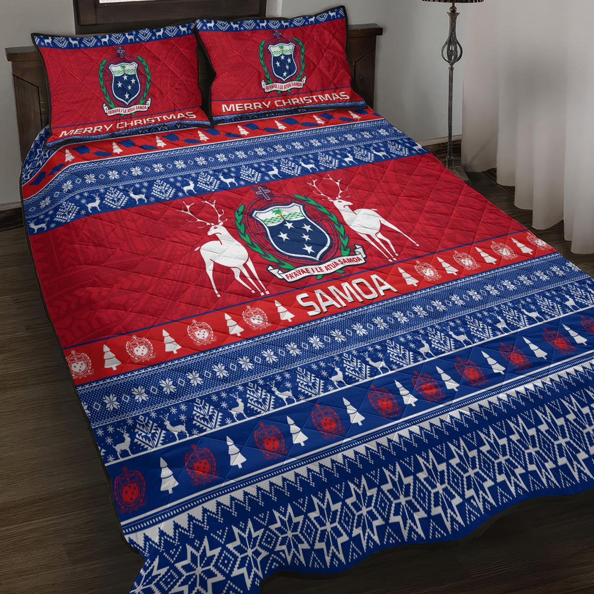 Personalised Samoa Christmas Quilt Bed Set Samoan Coat Of Arms Manuia Le Kirisimas LT14 - Polynesian Pride
