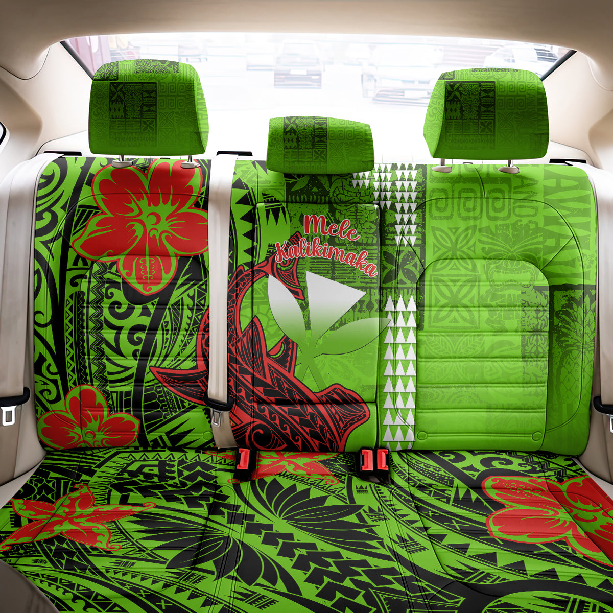 Personalised Hawaii Christmas Back Car Seat Cover Mele Kalikimaka Kakau Polynesian Shark Tattoo