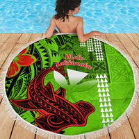 Personalised Hawaii Christmas Beach Blanket Mele Kalikimaka Kakau Polynesian Shark Tattoo LT14 - Wonder Print Shop