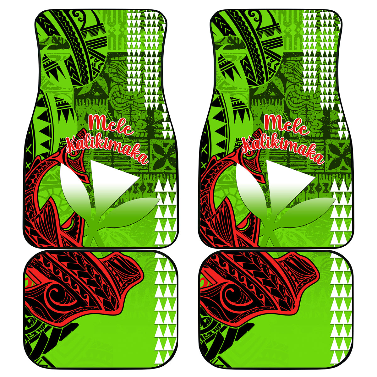 Personalised Hawaii Christmas Car Mats Mele Kalikimaka Kakau Polynesian Shark Tattoo LT14 Green - Polynesian Pride