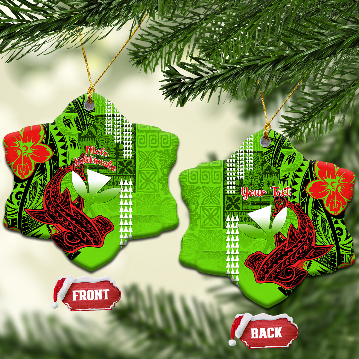 Personalised Hawaii Christmas Ceramic Ornament Mele Kalikimaka Kakau Polynesian Shark Tattoo LT14 - Polynesian Pride