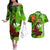 Personalised Hawaii Christmas Couples Matching Off The Shoulder Long Sleeve Dress and Hawaiian Shirt Mele Kalikimaka Kakau Polynesian Shark Tattoo LT14 Green - Polynesian Pride