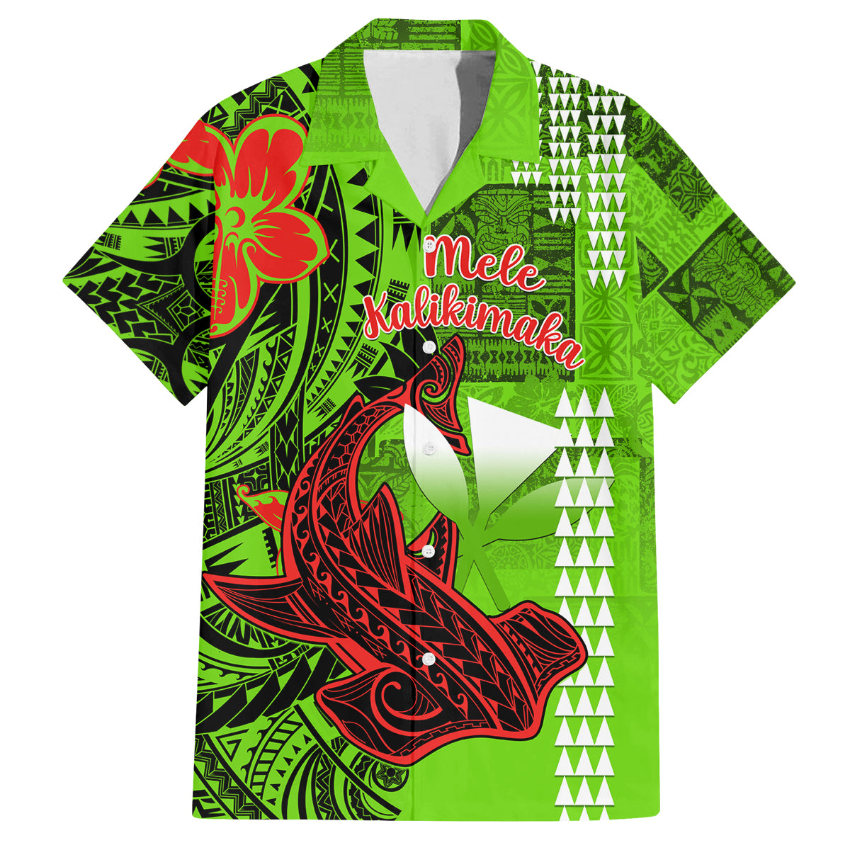 Personalised Hawaii Christmas Family Matching Off Shoulder Long Sleeve Dress and Hawaiian Shirt Mele Kalikimaka Kakau Polynesian Shark Tattoo LT14 Dad's Shirt - Short Sleeve Green - Polynesian Pride