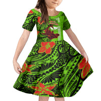 Personalised Hawaii Christmas Family Matching Summer Maxi Dress and Hawaiian Shirt Mele Kalikimaka Kakau Polynesian Shark Tattoo LT14 Daughter's Dress Green - Polynesian Pride