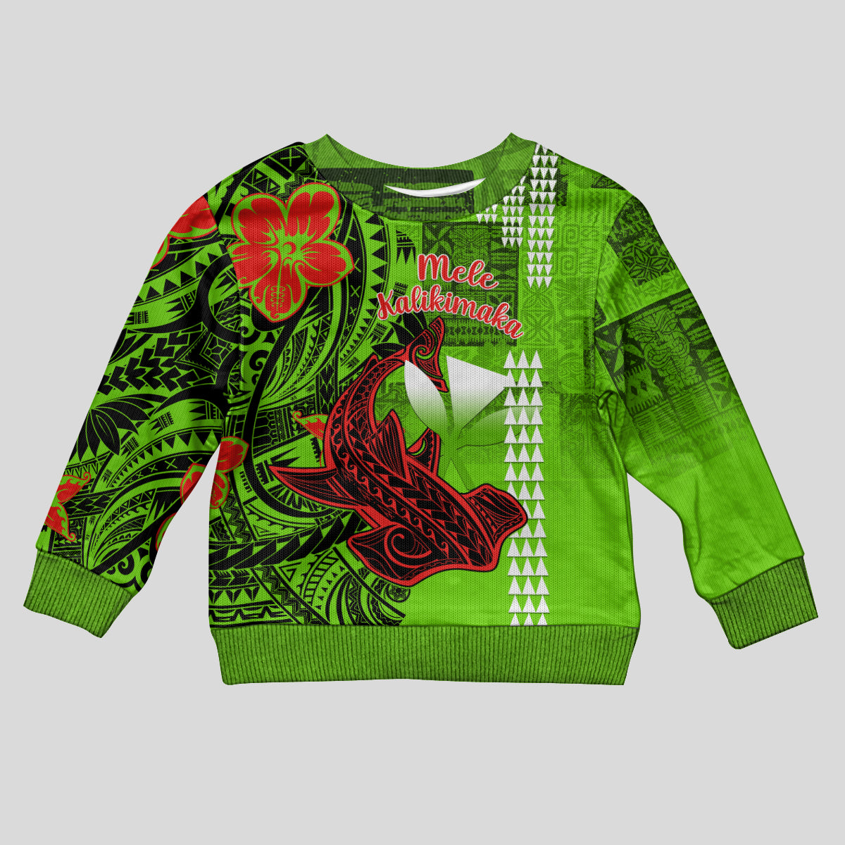 Personalised Hawaii Christmas Kid Ugly Christmas Sweater Mele Kalikimaka Kakau Polynesian Shark Tattoo LT14 Kid Green - Polynesian Pride