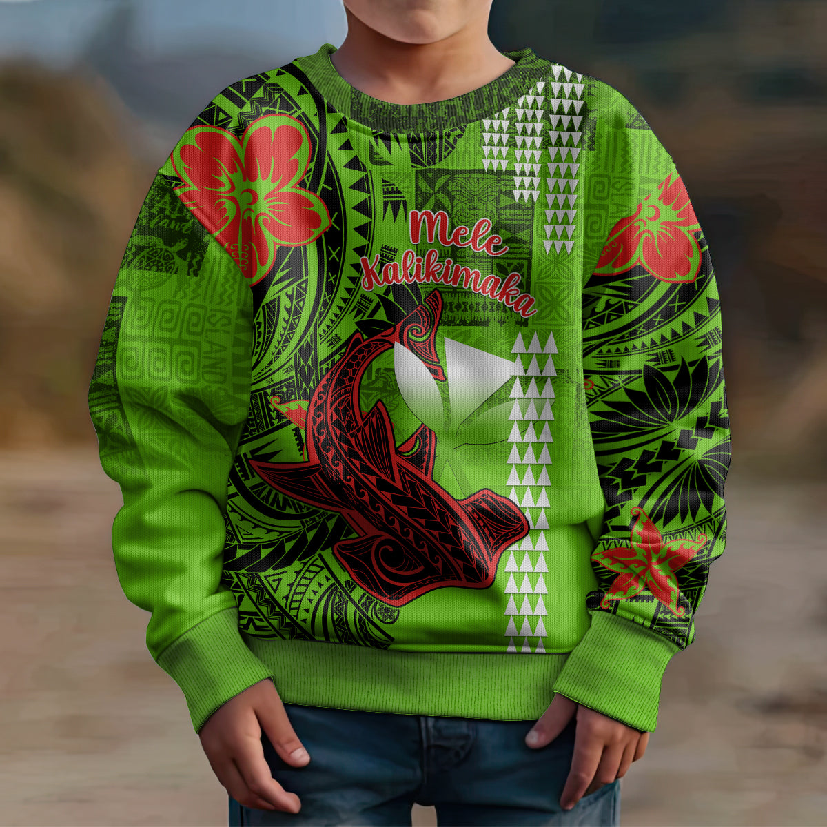 Personalised Hawaii Christmas Kid Ugly Christmas Sweater Mele Kalikimaka Kakau Polynesian Shark Tattoo LT14 - Polynesian Pride