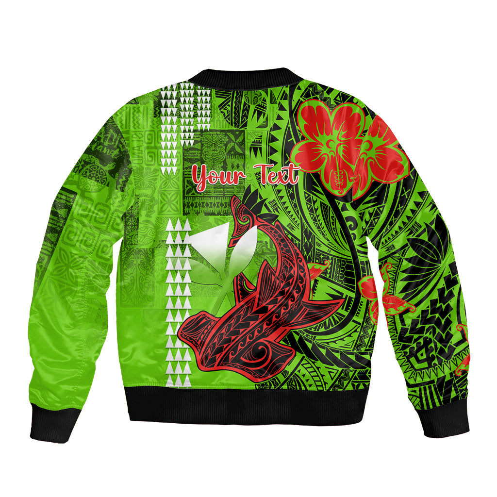 Personalised Hawaii Christmas Sleeve Zip Bomber Jacket Mele Kalikimaka Kakau Polynesian Shark Tattoo LT14 - Polynesian Pride