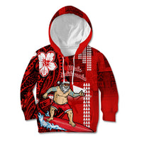Personalised Hawaii Christmas Kid Hoodie Mele Kalikimaka Surfing Santa Claus LT14 Hoodie Red - Polynesian Pride
