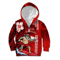 Personalised Hawaii Christmas Kid Hoodie Mele Kalikimaka Surfing Santa Claus LT14 Zip Hoodie Red - Polynesian Pride
