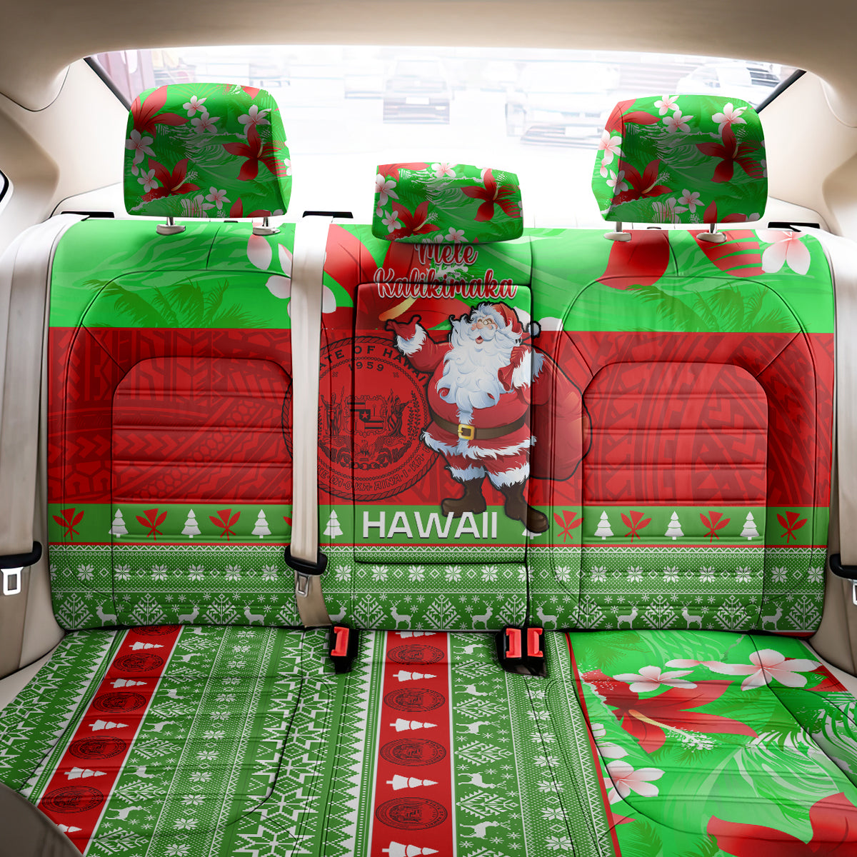 Personalised Hawaii Christmas Back Car Seat Cover Mele Kalikimaka Hawaiian Santa Tropical Vibes