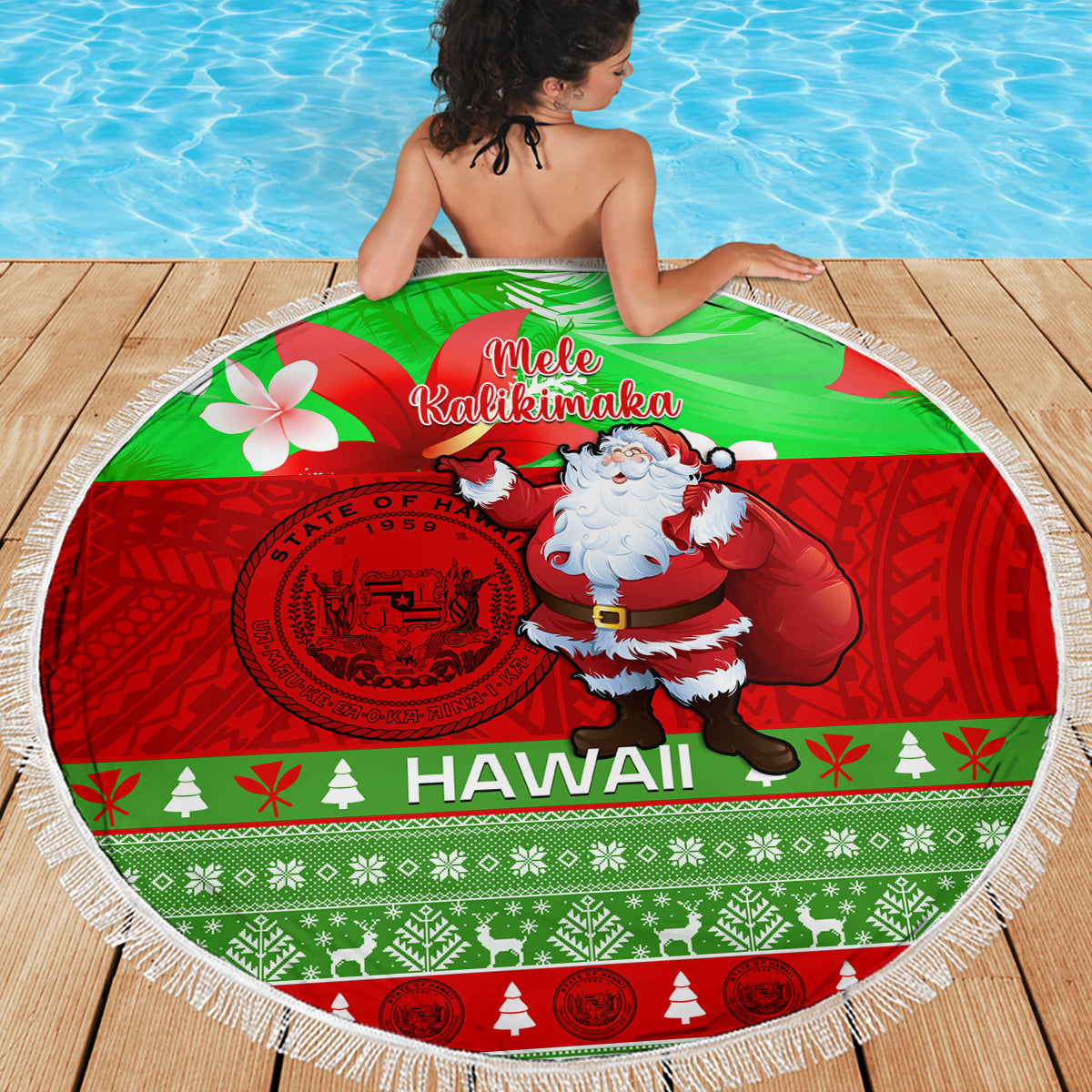 Personalised Hawaii Christmas Beach Blanket Mele Kalikimaka Hawaiian Santa Tropical Vibes LT14 - Wonder Print Shop