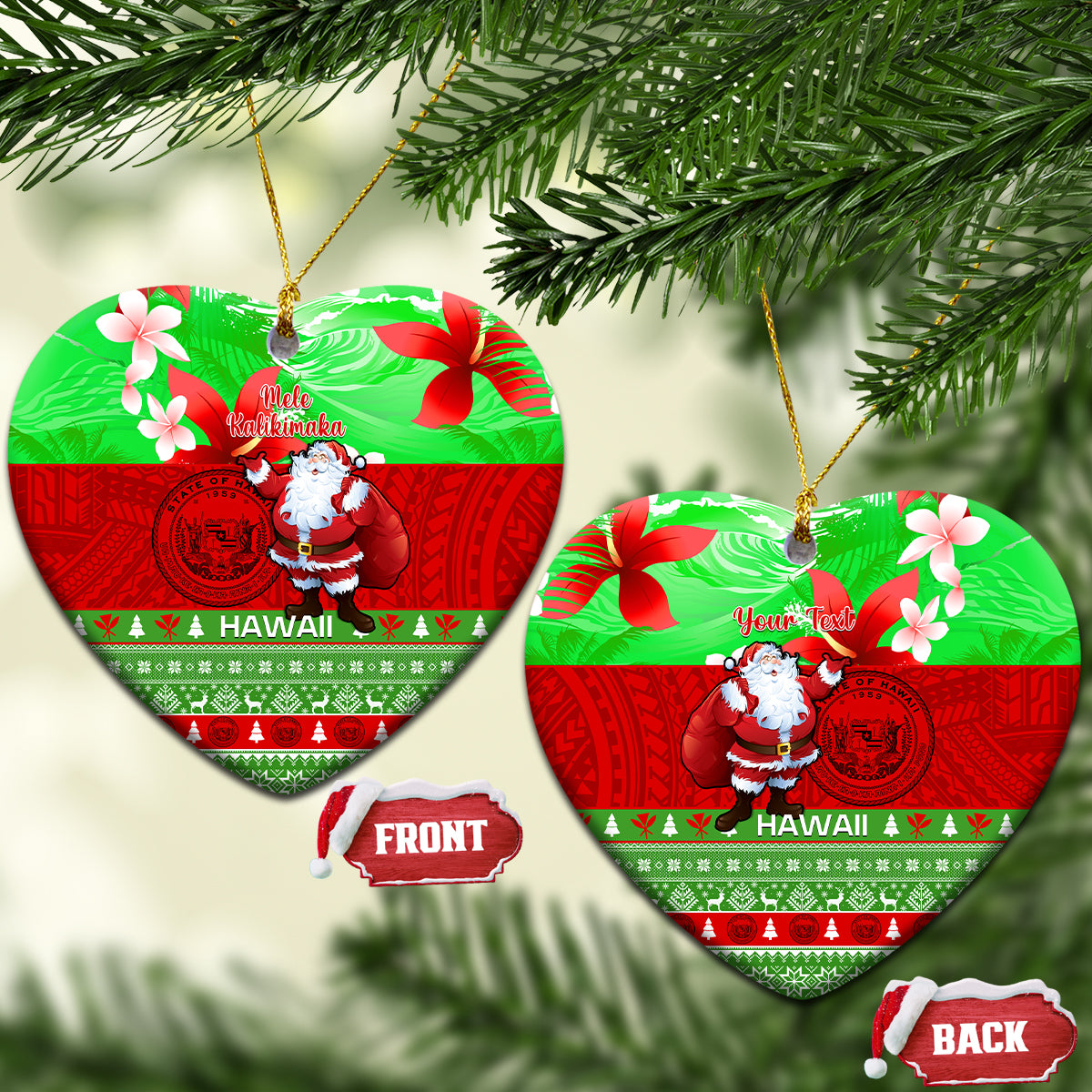 Personalised Hawaii Christmas Ceramic Ornament Mele Kalikimaka Hawaiian Santa Tropical Vibes LT14 - Polynesian Pride