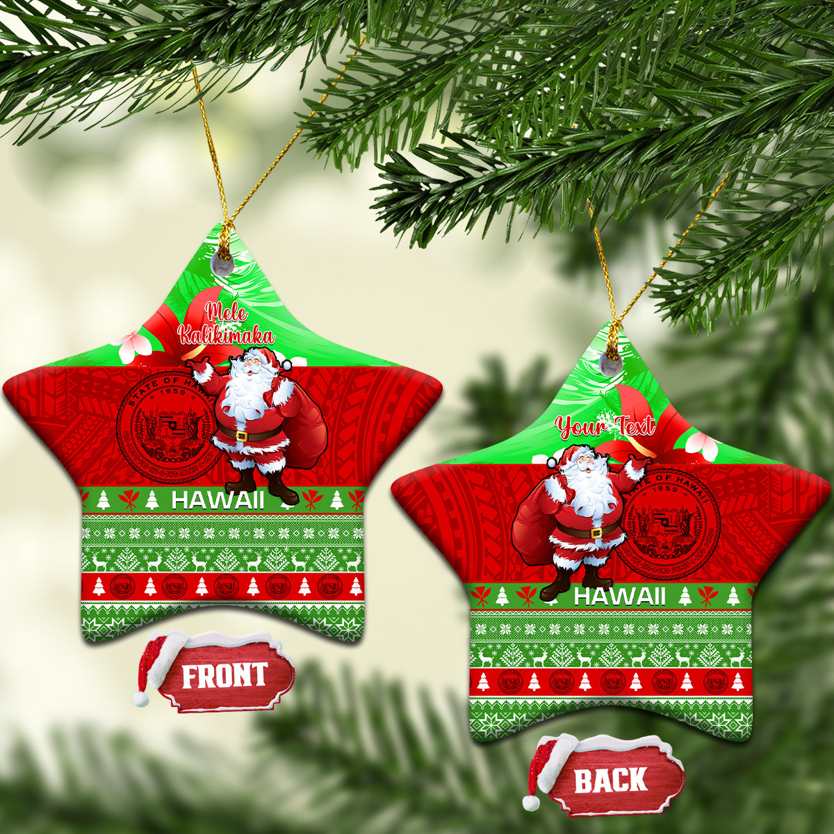 Personalised Hawaii Christmas Ceramic Ornament Mele Kalikimaka Hawaiian Santa Tropical Vibes LT14 - Polynesian Pride