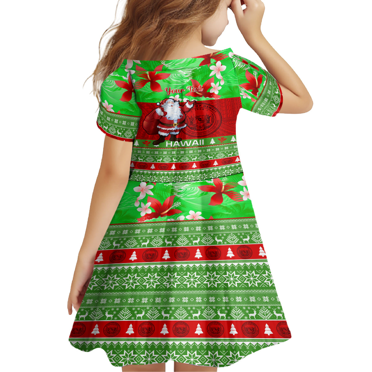 Personalised Hawaii Christmas Kid Short Sleeve Dress Mele Kalikimaka Hawaiian Santa Tropical Vibes LT14 - Polynesian Pride