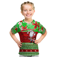 Personalised Hawaii Christmas Kid T Shirt Mele Kalikimaka Hawaiian Santa Tropical Vibes LT14 Red - Polynesian Pride